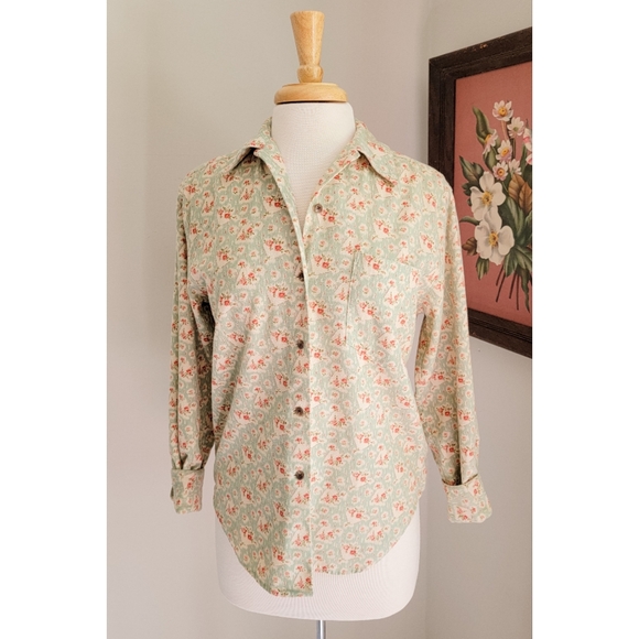 80s Ralph Lauren Floral 1980s Vintage Cotton Flannel Long Sleeve Button Down Top - Picture 2 of 14